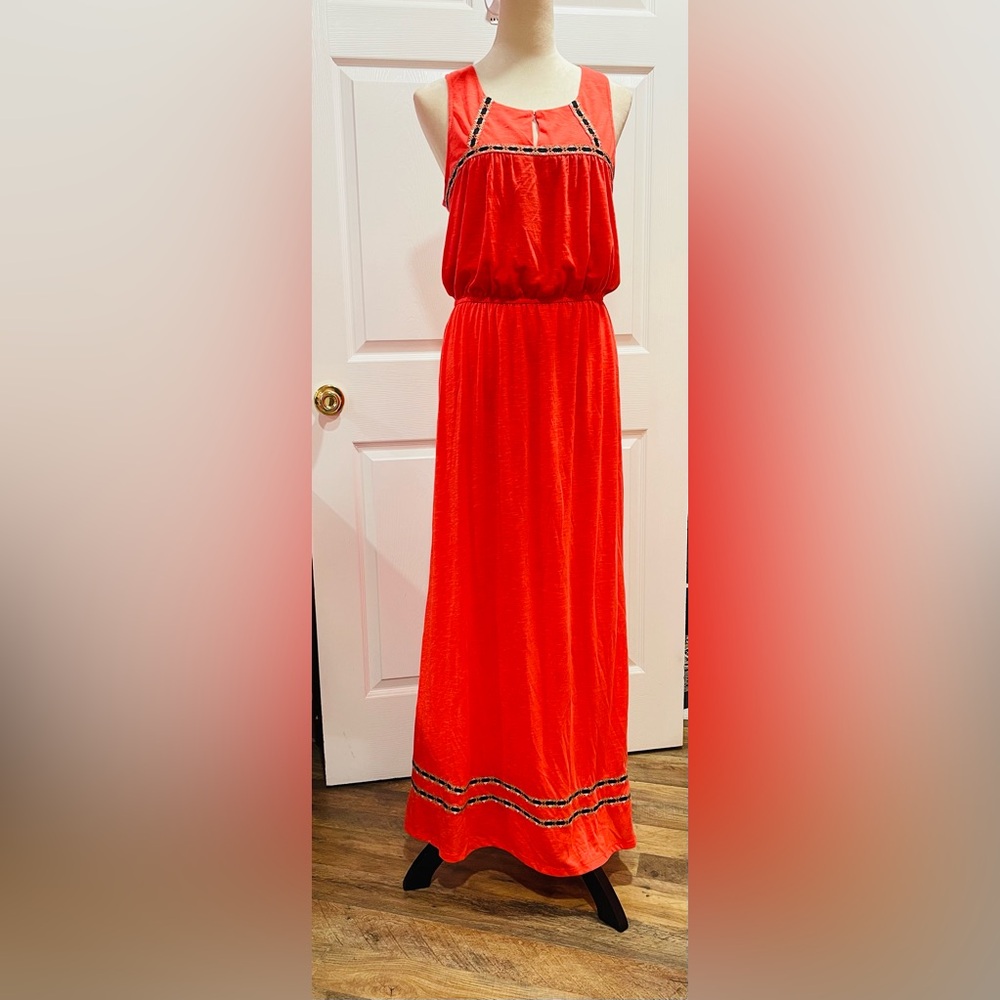 NEW THML Vibrant Red Maxi Dress with Black Accents